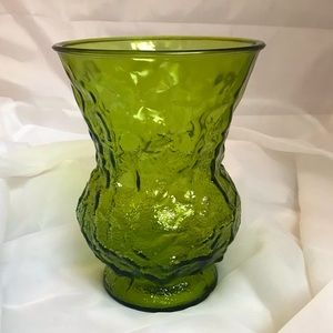 Vintage EO Brody Floral Large Vase 8" Flared Texture Green Glass Cleveland